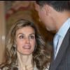 Letizia d'Espagne épaule son mari Felipe à l'occasion de plusieurs rendez-vous protocolaires, au Palais de la Zarzuela, à Madrid, le 30 mai 2011.