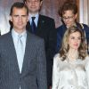 Letizia d'Espagne épaule son mari Felipe à l'occasion de plusieurs rendez-vous protocolaires, au Palais de la Zarzuela, à Madrid, le 30 mai 2011.