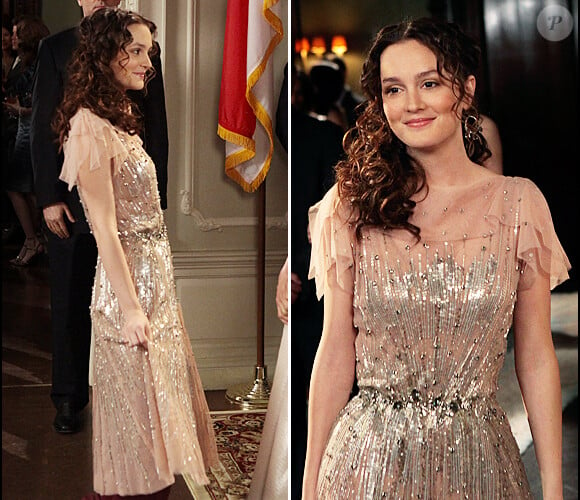 Leighton Meester dans Gossip Girl avec une robe Jenny Packham portée par Kate Middleton