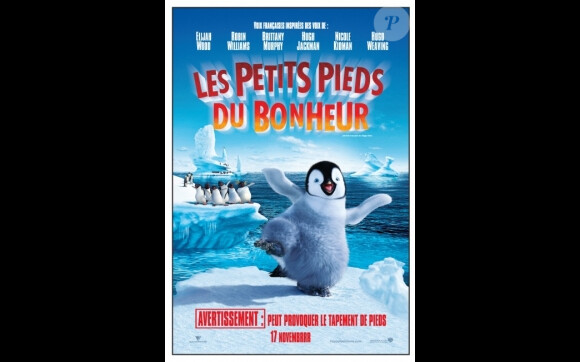 L'affiche québécoise de Happy Feet, traduit par Les Petits Pieds du Bonheur
