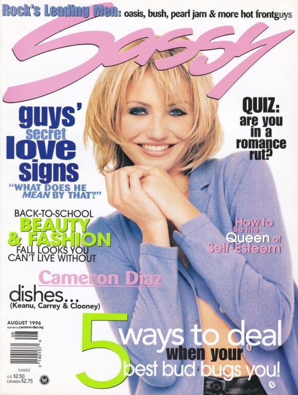 L'actrice Cameron Diaz en couverture du défunt magazine américain Sassy. Août 1996.
