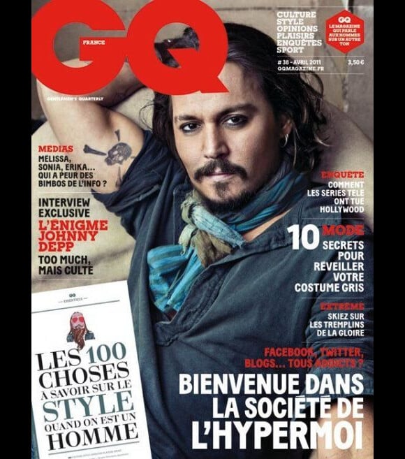 Johnny Depp en couverture du magazine GQ France pour son numéro d'avril 2011.