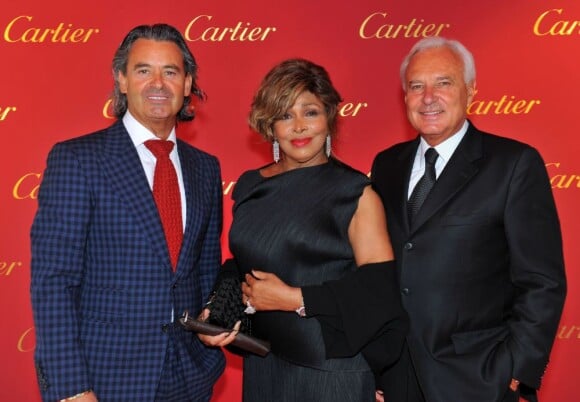 Tina Turner et son compagnon Erwin Bach, ici en présence du CEO et président de Cartier International Bernard Fornas, ont assisté au vernissage de l'exposition Cartier intitulée Cartier Time Art le 31 août 2011 