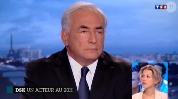 Tristane Banon revisionne les passages importants de l'interview de Dominique Strauss-Kahn (sur TF1), sur le plateau du Grand journal de Canal+, le 19 septembre 2011.