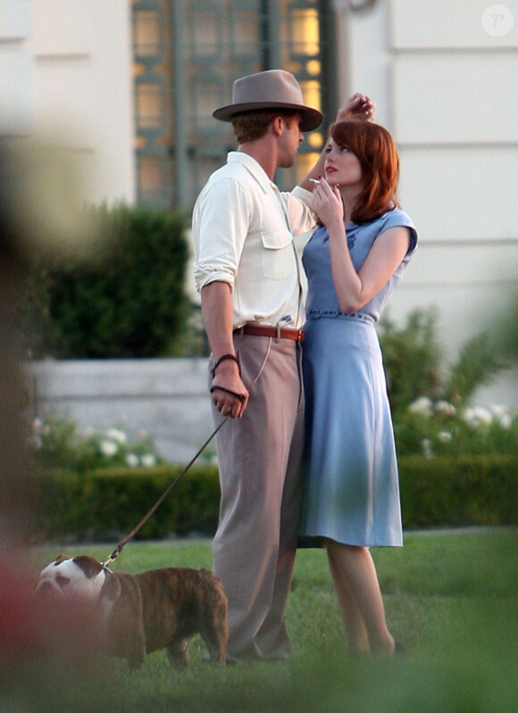 Ryan Gosling et Emma Stone sur le tournage de The Gangster Squad à Los Angeles le 20 septembre 2011 