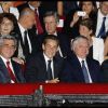 Les présidents français Nicolas Sarkozy et arménien Serge Sarkissian à l'Olympia mercredi 28 septembre 2011 pour le concert spécial Arménie de Charles Aznavour.