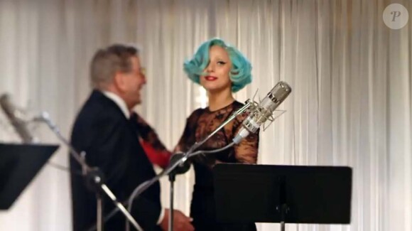 Lady Gaga et Tony Bennett en studio pour le clip de The Lady is a tramp, septembre 2011.