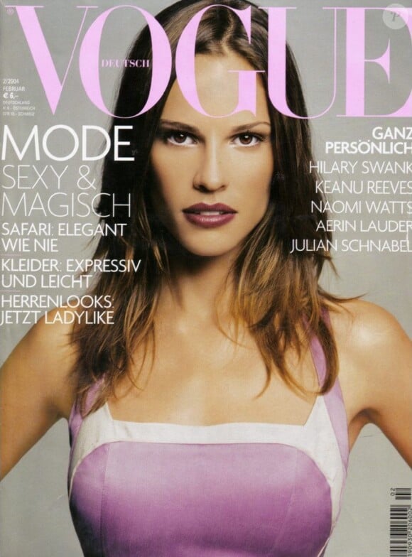 Le Vogue allemand de février 2004, avec l'actrice Hilary Swank en couverture.