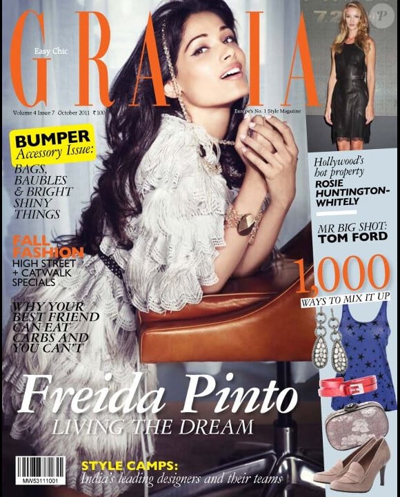 Freida Pinto pose en couverture du numéro d'octobre 2011 du magazine Grazia Inde.
