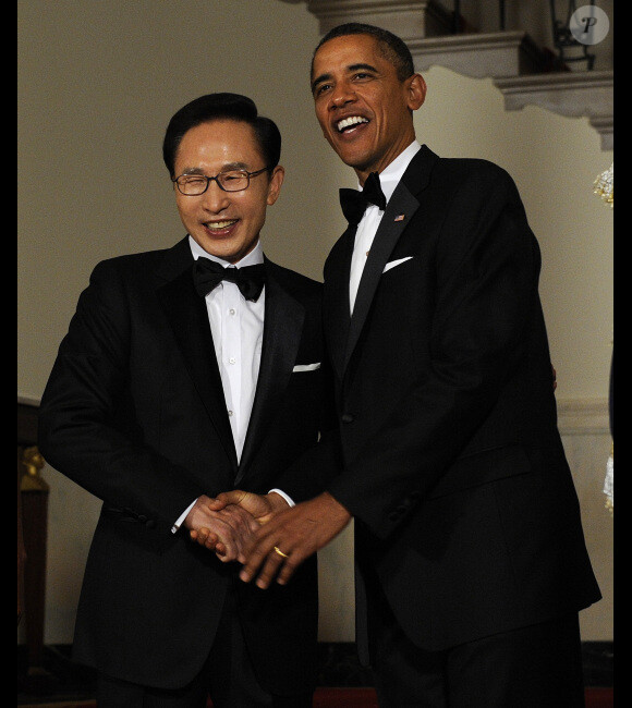 Barack Obama lors du dîner d'état organisé en l'honneur du président sud-coréen à Washington le 13 octobre 2011