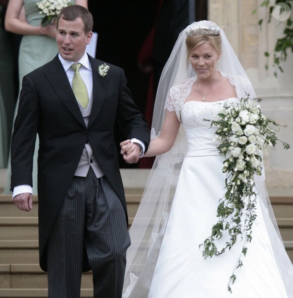 Autumn Phillips et son époux Peter, le jour de leur union en mai 2008.