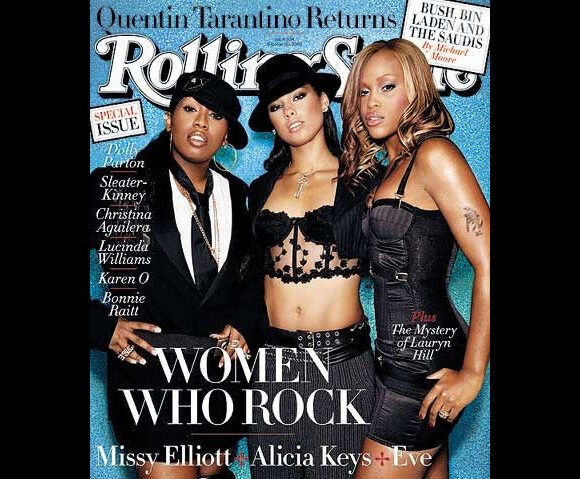 Alicia Keys, entourée de Missy Eliott et d'Eve, pose en Une du Rolling Stone d'octobre 2003.