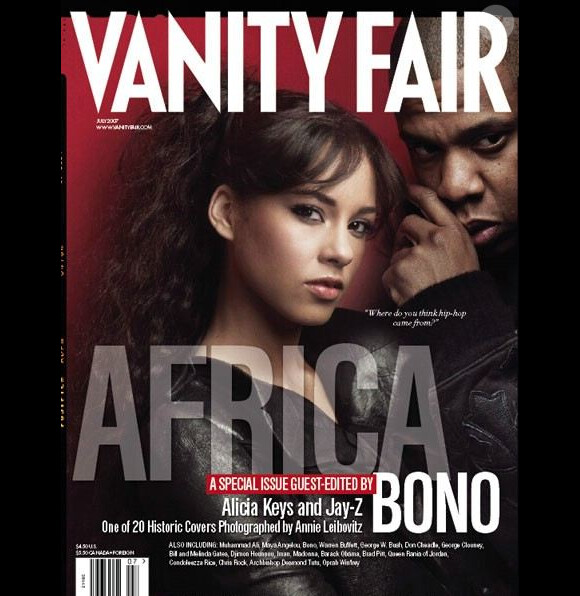 Alicia Keys, accompagnée de Jay-Z, font la Une du Vanity Fair pour son numéro consacré à l'Afrique. Juin 2007.