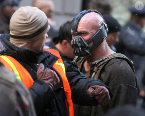 Tom Hardy sur le tournage de Dark Knight Rises le 6 novembre à New York.