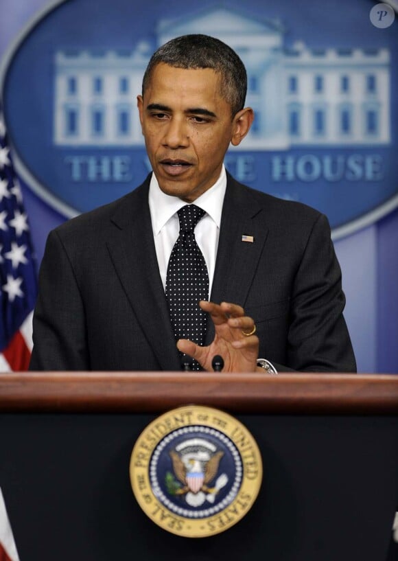 Barack Obama s'adresse aux journalistes dans la press room de la Maison Blanche à propos de la crise, le 21 novembre 2011.