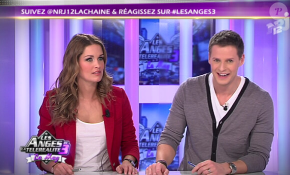 Jeny Priez et Mathieu Delormeau sur le plateau des Anges de la télé-réalité 3 - Le Mag, jeudi 1 décembre 2011 sur NRJ 12