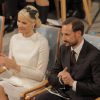 La princesse Mette-Marit et le prince Haakon lors de la remise des prix Nobel de la Paix à Oslo en Norvège le 10 décembre 2011