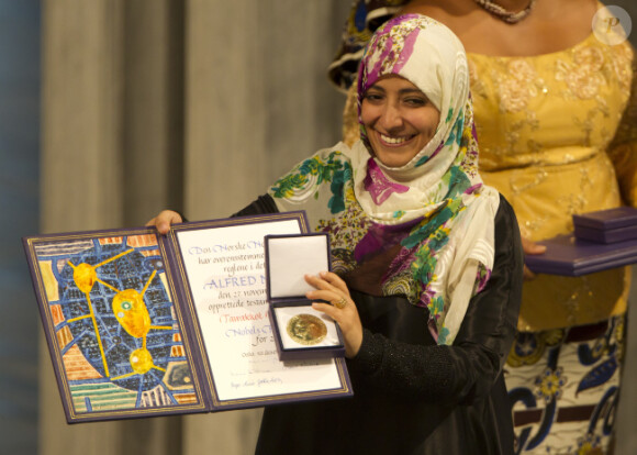 Tawakkul Karman lors de la remise des prix Nobel de la Paix à Oslo en Norvège le 10 décembre 2011