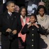 Le président Barack Obama, sa femme Michelle Obama et leurs deux filles sortent de l'église St John après avoir assisté à la messe dominicale. Washington, le 11 décembre 2011.