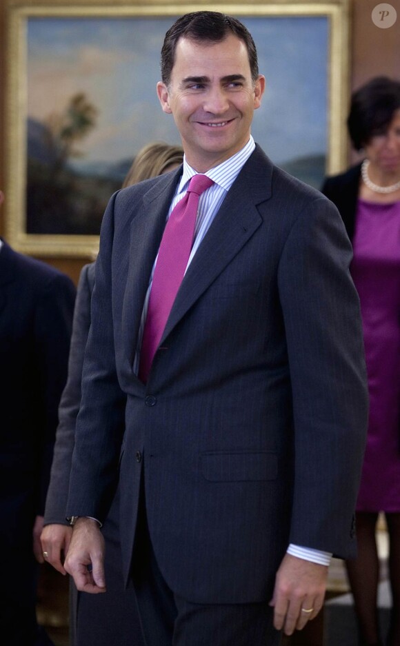 Felipe d'Espagne assistait à l'audience du Conseil du Patrimoine National, au palais de la Zarzuela, le 20 décembre 2011.