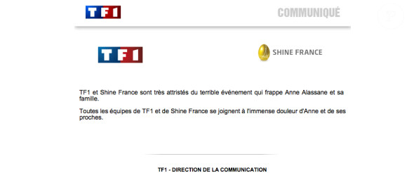 TF1 et Shine s'associent à la peine profonde d'Anne...