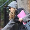 Sarah Jessica Parker quitte son domicile à New York, le 19 janvier 2012.