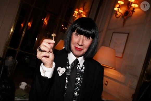 Chantal Thomass lors de la soirée Galette Tiffany pour les reines du Meurice, à l'hôtel Meurice, le 10 janvier 2012