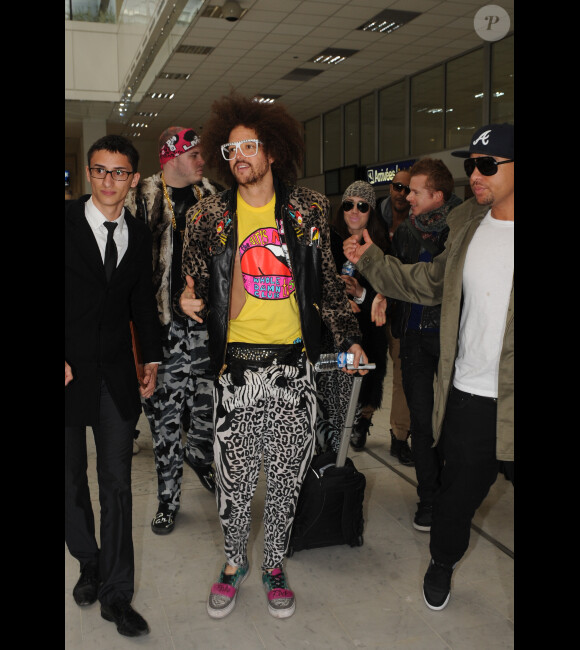 LMFAO arrivent à l'aéroport de Nice, le 27 janvier 2012
