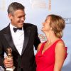 Goerge Clooney et Stacy Keibler pour les Golden Globes, à Los Angeles, le 20 janvier 2012.
