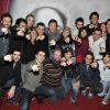 Pierre Palmade entouré des comédiens de son atelier, à la Gaîté Montparnasse, le 16 janvier 2012.
