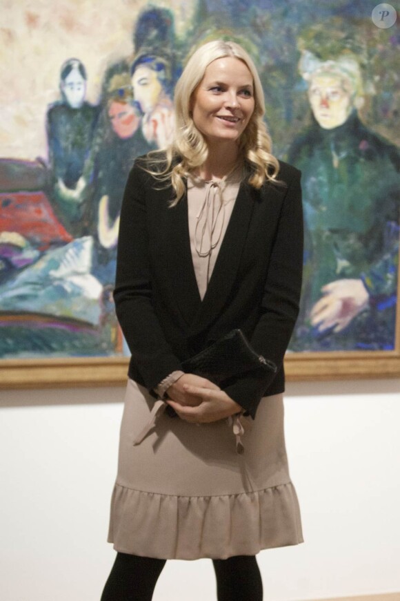 La princesse Mette-Marit à Francfort le 8 février 2012 pour le vernissage de l'exposition "Edvard Munch, l'oeil moderne".