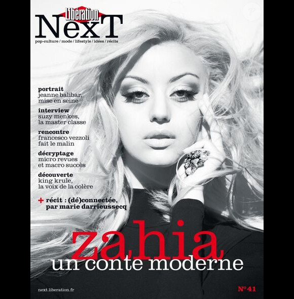 Zahia Dehar en couverture de Next, supplément de Libération en kiosque le samedi 4 février 2012
