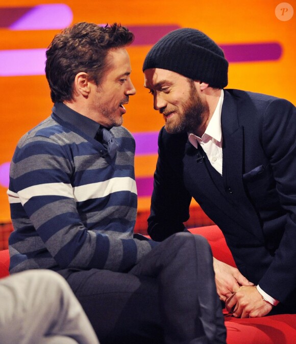 Jude Law et Robert Downey Jr. en décembre 2011