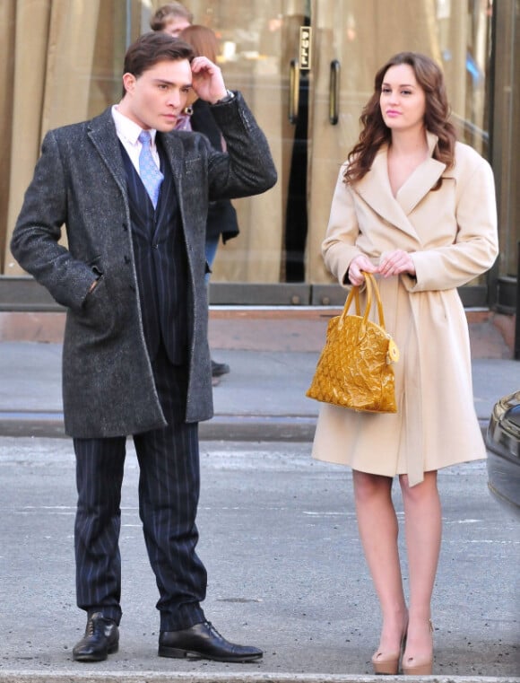 Leighton Meester et Ed Westwick, le couple mythique, sur le tournage de Gossip Girl, le 5 mars 2012 à New York