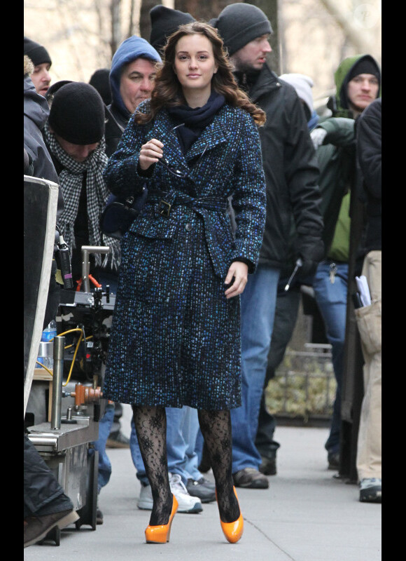 Leighton Meester sur le tournage de Gossip Girl, le 5 mars 2012 à New York