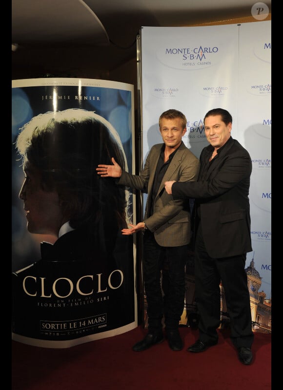 Jérémie Renier et Claude François Junir présentent Cloclo à Monaco, le 10 mars 2012.