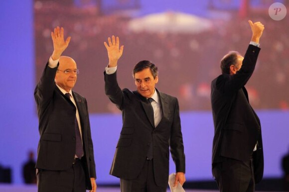 Alain Juppé et François Fillon lors du grand meeting de Villepinte de Nicolas Sarkozy le 11 mars 2012