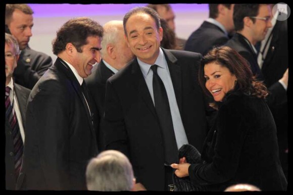 Christian Jacob, Jean-François Coppé et sa femme Nadia D'alincourt lors du meeting de Nicolas Sarkozy à Villepinte le 11 mars 2012
