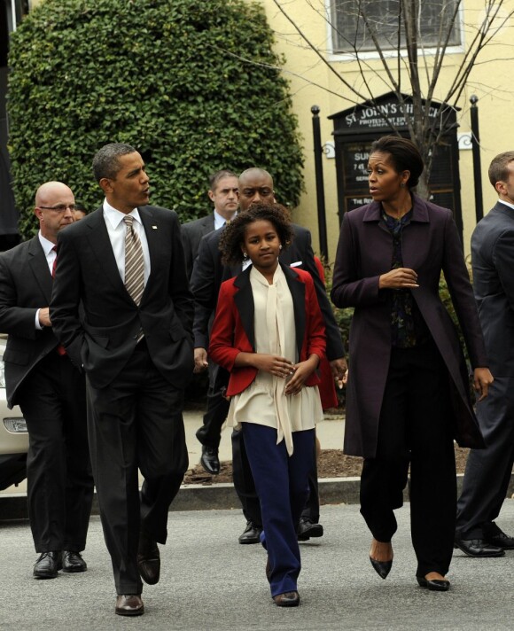 La famille Obama à la sortie d'une église à Washington le 18 mars 2012