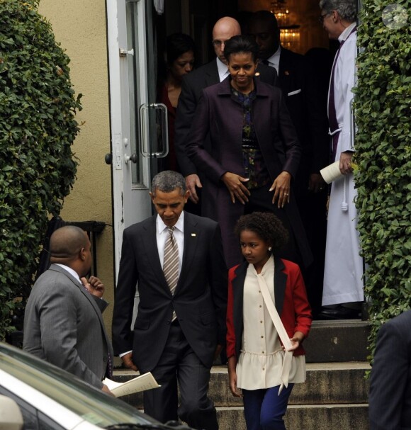 Michelle Obama en famille se rend à l'église. Washington le 18 mars 2012