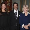 Camilla Parker Bowles, devant la princesse Madeleine et le prince Carl Philip de Suède à l'occasion du déjeuner donné le 23 mars 2012 à Drottningholm en l'honneur du prince Charles et de la duchesse Camilla.
