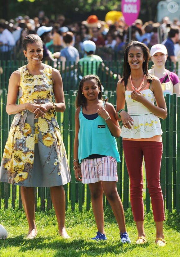 Michelle Obama et ses filles Malia et Sasha. Washington, Avril 2011.