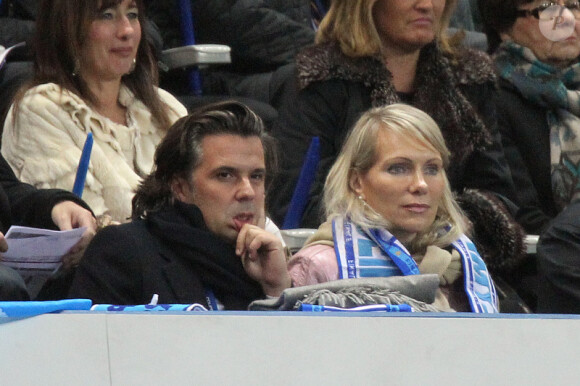 Vincent Labrune et Margarita Louis-Dreyfus au match Lyon-Marseille, en finale de Coupe de la Ligue, le samedi 14 avril au Stade de France, près de Paris.