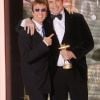 Robin Gibb avec John Travolta en février 2011 à Berlin. Le chanteur des Bee Gees, atteint d'un cancer, est sorti le 20 avril 2012 du coma dans lequel il était tombé près d'une semaine plus tôt des suites d'une pneumonie.