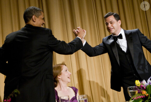Barack Obama et Jimmy Kimmel lors du traditionnel dîner des correspondants de la Maison Blanche le 28 avril 2012 à Washington DC