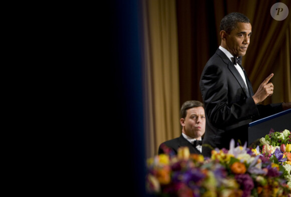 Barack Obama lors du traditionnel dîner des correspondants de la Maison Blanche le 28 avril 2012 à Washington DC