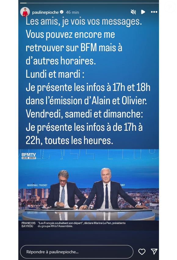 Sur Instagram, elle fait donc une mise au point jeudi 4 septembre 2025.

Pauline Pioche, journaliste de BFMTV.