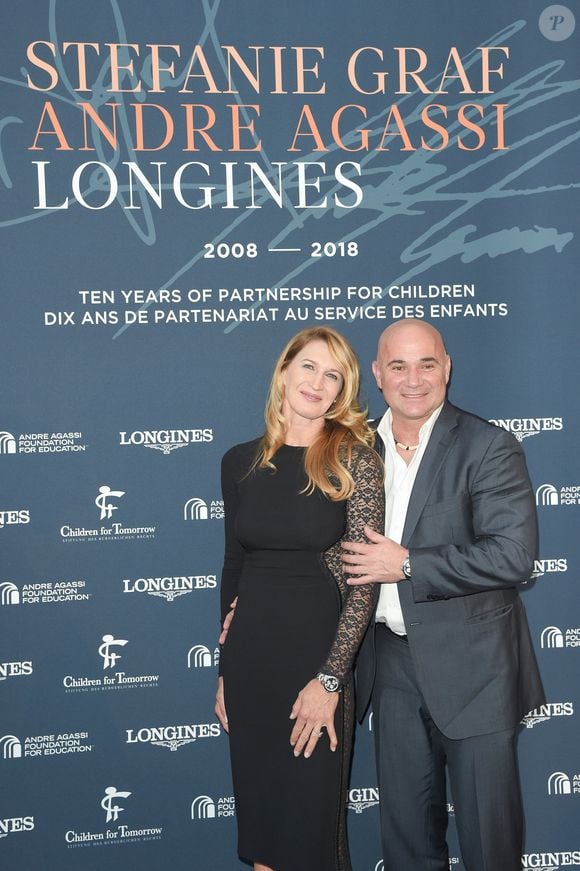 Steffi Graf et son mari André Agassi  - Longines a organisé un Gala de charité en l'honneur de Steffi (Stefanie) Graf et de André Agassi avec les associations caritatives "Children for Tomorrow" et "The André  Agassi Foundation for Education" au Musée Rodin à Paris avec qui la marque célèbre ses 10 ans de partenariat. Longines donnera le coup d’envoi d’une vente aux enchères de montres exclusives en faveur des associations de Steffi Graf et de André Agassi. Paris le 2 juin 2018
© Guirec Coadic/Bestimage