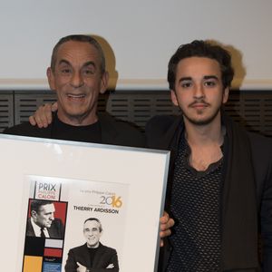Thierry Ardisson et son fils Gaston Ardisson - Cérémonie du Prix Philippe Caloni décerné à Thierry Ardisson à la SCAM (Société civile des auteurs multimedia) à Paris le 17 janvier 2017. © Pierre Perusseau/Bestimage