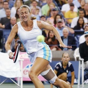 Mary Pierce lors de la finale féminine de l'US Open 2005, qui s'est tenue au stade Arthur Ashe à Flushing Meadows, New York, USA, le 10 septembre 2005. Photo Nicolas Khayat/Cameleon/ABACAPRESS.COM